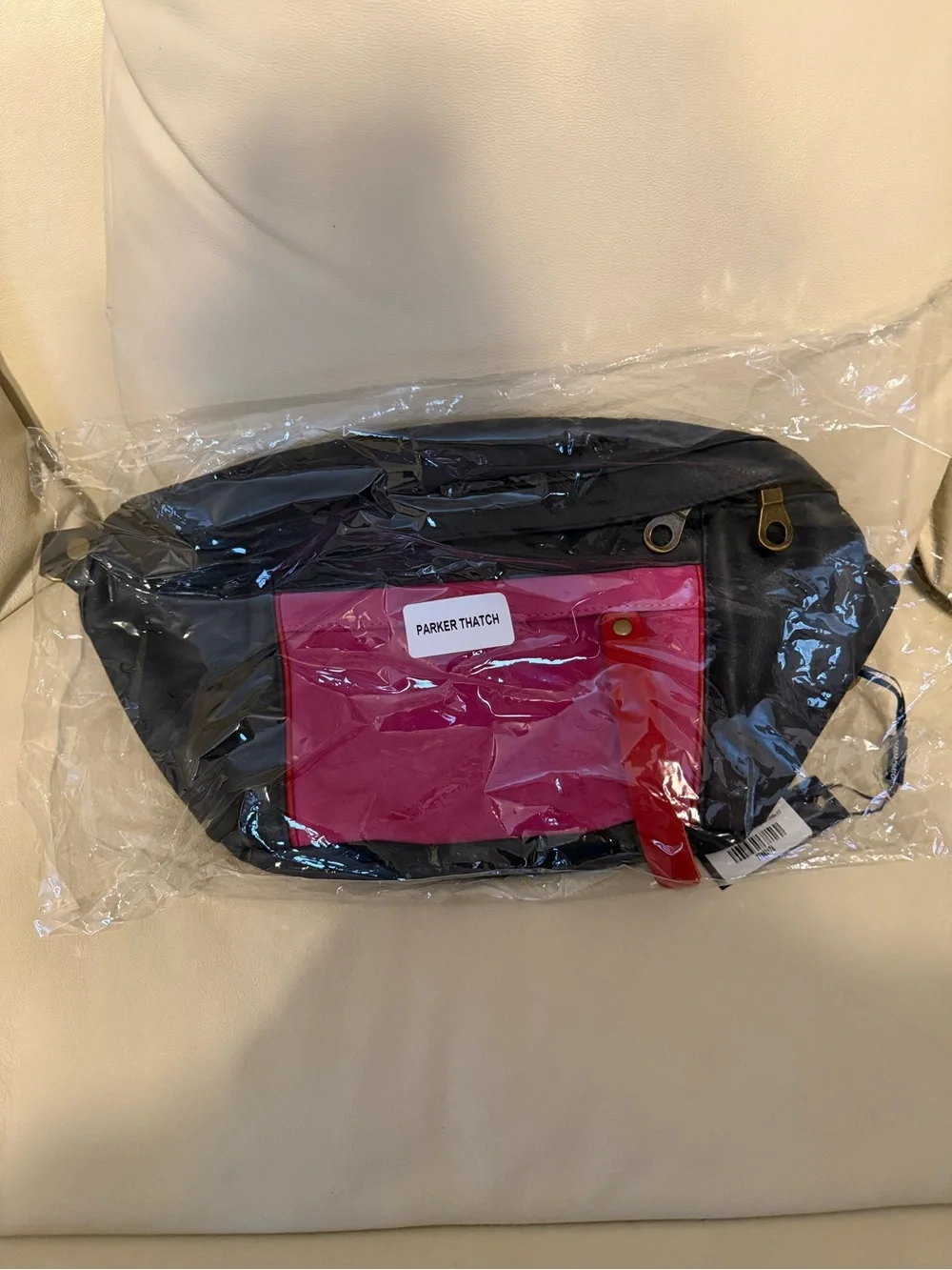 Parker Thatch Navy Leather & Pink Suede sling with Red Accent  NWT
